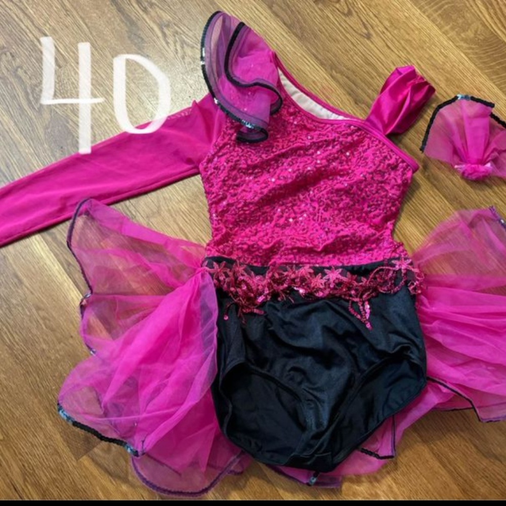 Pink and black jazz youth costumes
